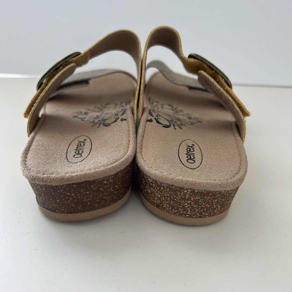 Aetrex Daisy Sandals Women Sz 8.5 Yellow Gold Leather Comfort Arch Slide Slip On - Picture 7 of 11